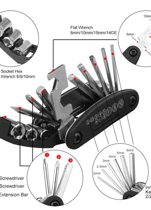 16 in 1 Multipurpose Bike Repair Tool Kits Bicycle Multi Tool