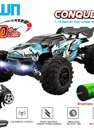 ZWN 1:16 70KM/H 4WD RC Car With LED Headlight Remote Control Cars High