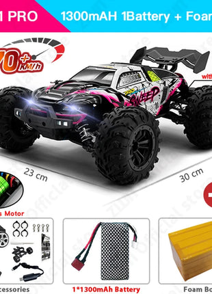 ZWN 1:16 70KM/H 4WD RC Car With LED Headlight Remote Control Cars High