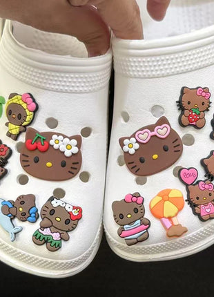 MINISO Hawaiian-themed Decor Hello Kitty Shoe Charms Brown Cat Summer