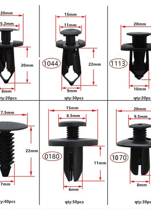190pcs Car Retainer Clips 6 Size Plastic Fasteners Kit Auto Trim Panel