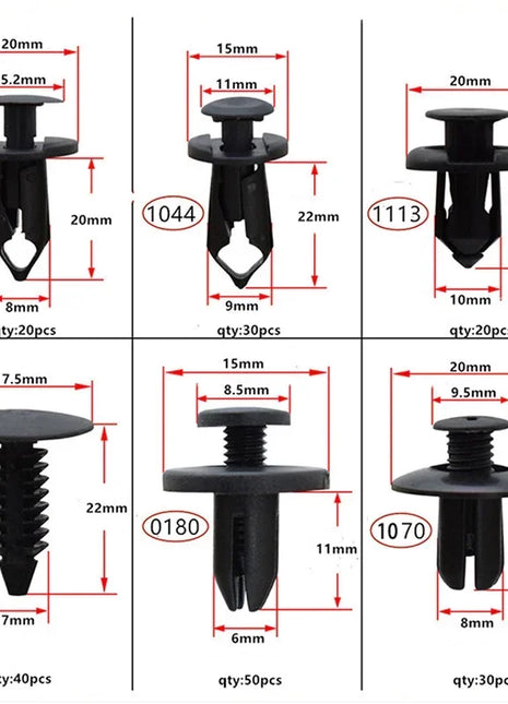 190pcs Car Retainer Clips 6 Size Plastic Fasteners Kit Auto Trim Panel