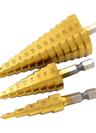 Step Drill Titanium Plated Hexagonal Shank Straight Groove