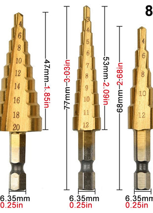 Step Drill Titanium Plated Hexagonal Shank Straight Groove