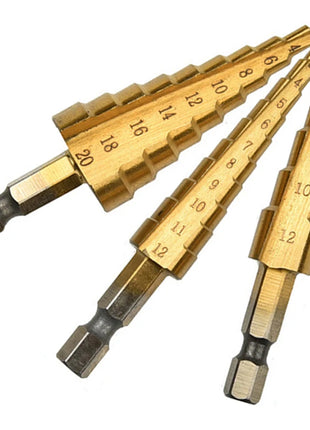 Step Drill Titanium Plated Hexagonal Shank Straight Groove