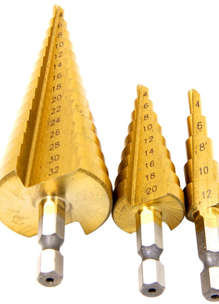 Step Drill Titanium Plated Hexagonal Shank Straight Groove