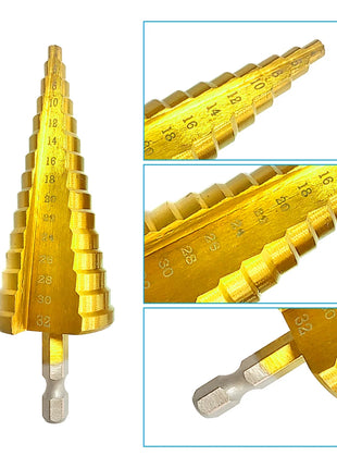 Step Drill Titanium Plated Hexagonal Shank Straight Groove