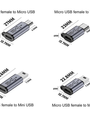 1pcs C- Type Female to Mini USB/C-Type Female to Micro USB/Micro USB