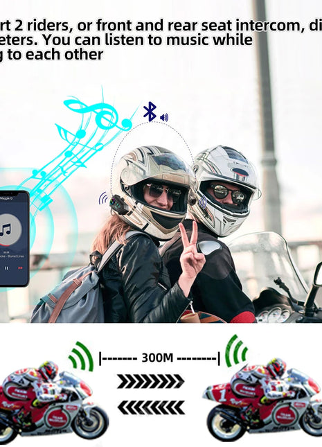 Kebidumei YP10 Bluetooth Motorcycle Helmet Intercom 300M Wireless