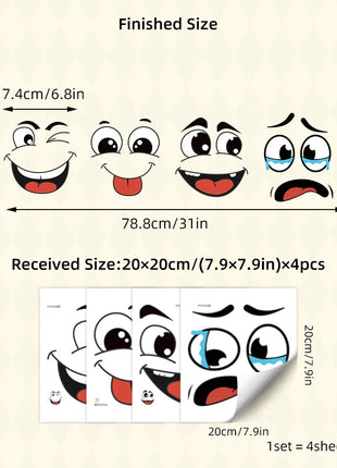 4 sheets/Set Cartoon Face Stickers,Self-Adhesive, Plastic Surface