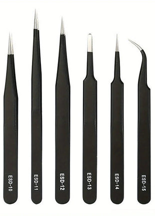 Precision ESD anti-static tweezers set -6-pc durable stainless steel