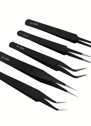 Precision ESD anti-static tweezers set -6-pc durable stainless steel