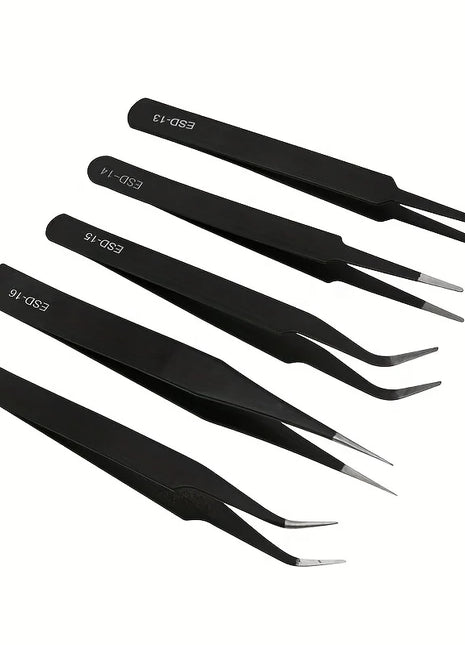 Precision ESD anti-static tweezers set -6-pc durable stainless steel