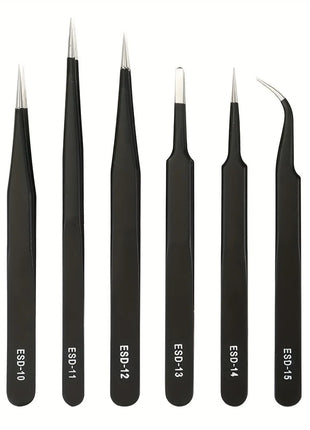 Precision ESD anti-static tweezers set -6-pc durable stainless steel