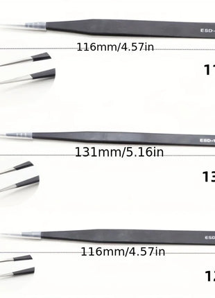 Precision ESD anti-static tweezers set -6-pc durable stainless steel