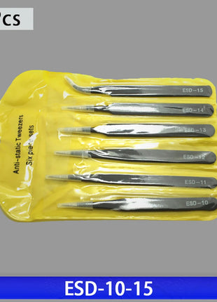 Precision ESD anti-static tweezers set -6-pc durable stainless steel