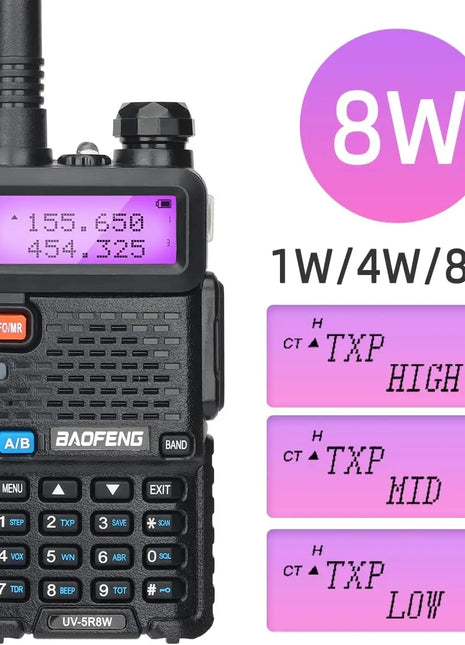 1/2PCS BaoFeng UV-5R 8W Tri-Power Walkie Talkie High Power Dual Band