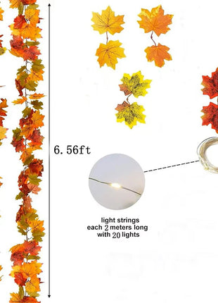 200CM Autumn Artificial Maple Leaf Wreath Fake Leaf Plant Vine Home