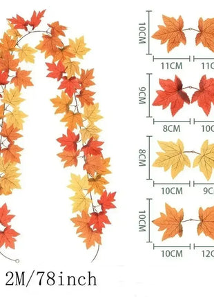 200CM Autumn Artificial Maple Leaf Wreath Fake Leaf Plant Vine Home