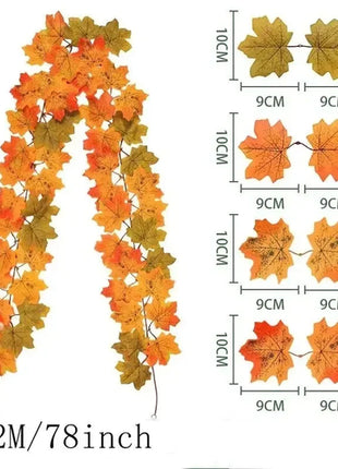200CM Autumn Artificial Maple Leaf Wreath Fake Leaf Plant Vine Home