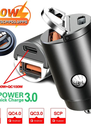 200W USB Car Charger Fast Charging Type C Car Phone Charger Adapter