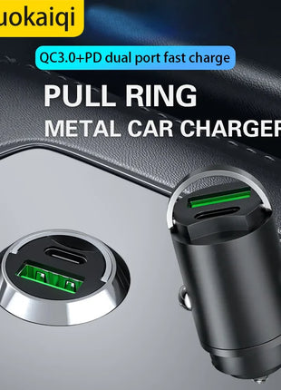 Mini Car USB/QC3.0 PD Charger 12-24V Fast Charging Car USB Type C
