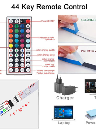 10m 20m Led Strip Lights with 44 Key Remote Control RGB Tape Led Wall