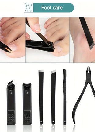 8/12/15/20/24pcs black Nail clipper set Pedicure knife Stainless steel