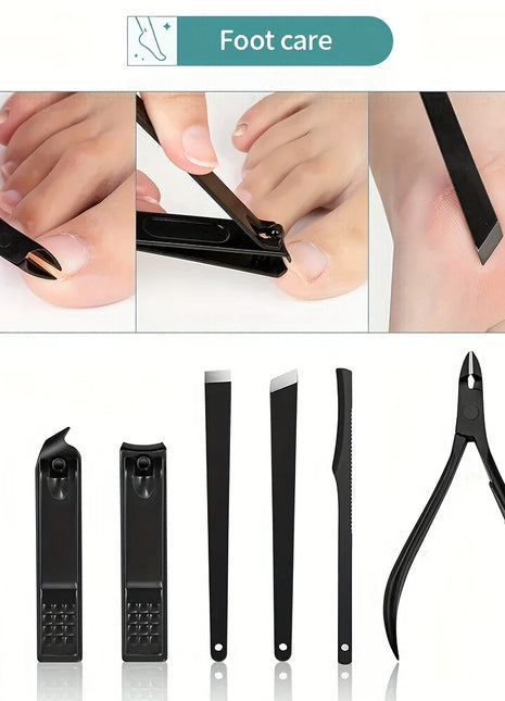 8/12/15/20/24pcs black Nail clipper set Pedicure knife Stainless steel