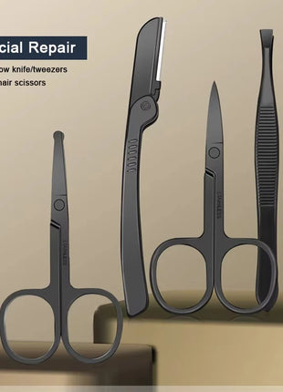 8/12/15/20/24pcs black Nail clipper set Pedicure knife Stainless steel