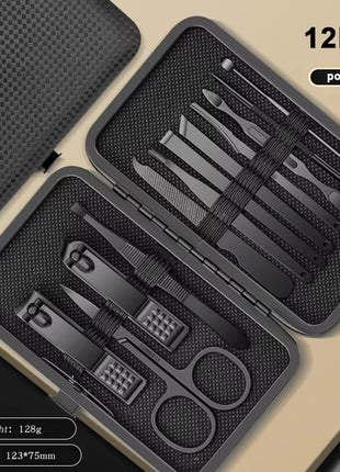 8/12/15/20/24pcs black Nail clipper set Pedicure knife Stainless steel