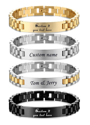 Personalized Engrave ID Bracelet for Men Wristband Stainless Steel