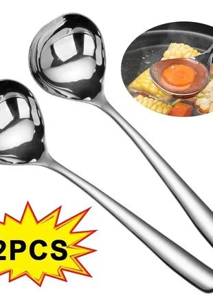 2/1Pcs Stainless Steel Spoon Thicken Long Handle Soup Spoons For Hot