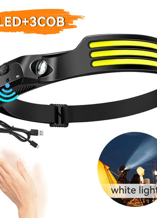 1PC Rechargeable COB Induction Fishing Headlamp, Super Bright LED