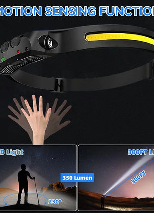 1PC Rechargeable COB Induction Fishing Headlamp, Super Bright LED