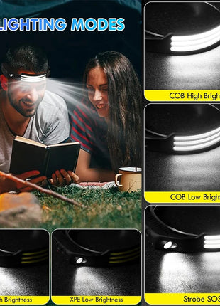 1PC Rechargeable COB Induction Fishing Headlamp, Super Bright LED