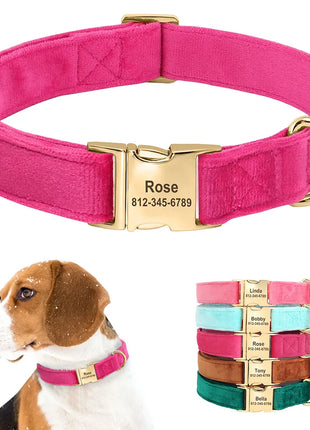 Personalized Velvet Dog Collar Super Soft Dogs ID Buckle Collars