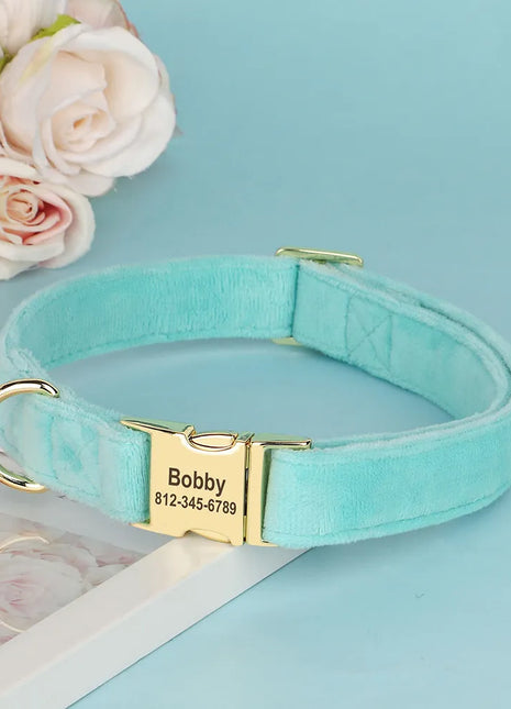 Personalized Velvet Dog Collar Super Soft Dogs ID Buckle Collars