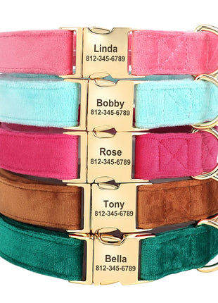 Personalized Velvet Dog Collar Super Soft Dogs ID Buckle Collars