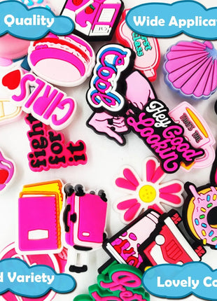 35Pcs Pink Series Shoe Charms For Clogs Shoe DIY Decoration Premium