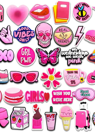 35Pcs Pink Series Shoe Charms For Clogs Shoe DIY Decoration Premium
