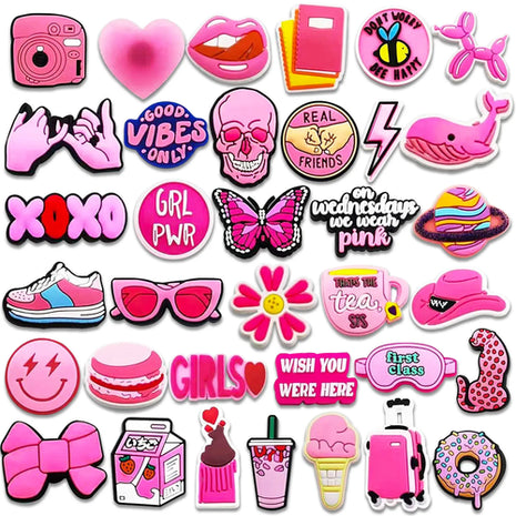 35Pcs Pink Series Shoe Charms For Clogs Shoe DIY Decoration Premium