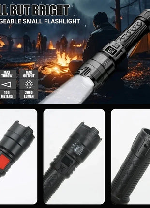 High Power 2000LM LED Flashlight Built-in Battery USB Rechargeable