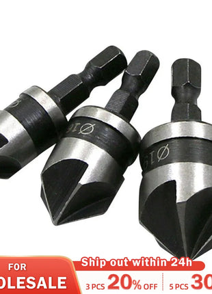 3PC Hexagonal Shank 90 Degree Black Five Blade Chamferer 12/16/19mm