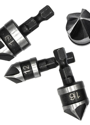 3PC Hexagonal Shank 90 Degree Black Five Blade Chamferer 12/16/19mm
