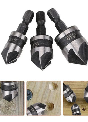 3PC Hexagonal Shank 90 Degree Black Five Blade Chamferer 12/16/19mm