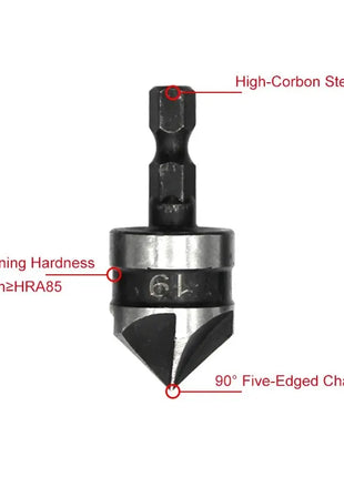 3PC Hexagonal Shank 90 Degree Black Five Blade Chamferer 12/16/19mm