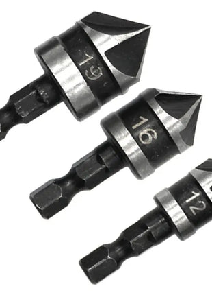 3PC Hexagonal Shank 90 Degree Black Five Blade Chamferer 12/16/19mm