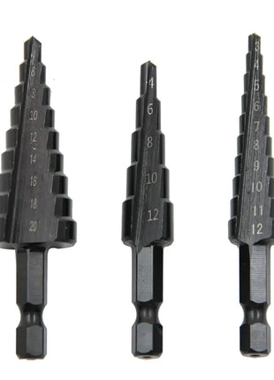 3pc Black Hexagonal Shank Straight Slot Ladder Drill Bit Reaming and