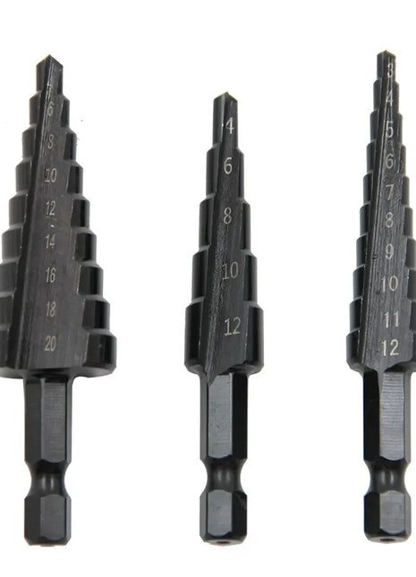 3pc Black Hexagonal Shank Straight Slot Ladder Drill Bit Reaming and
